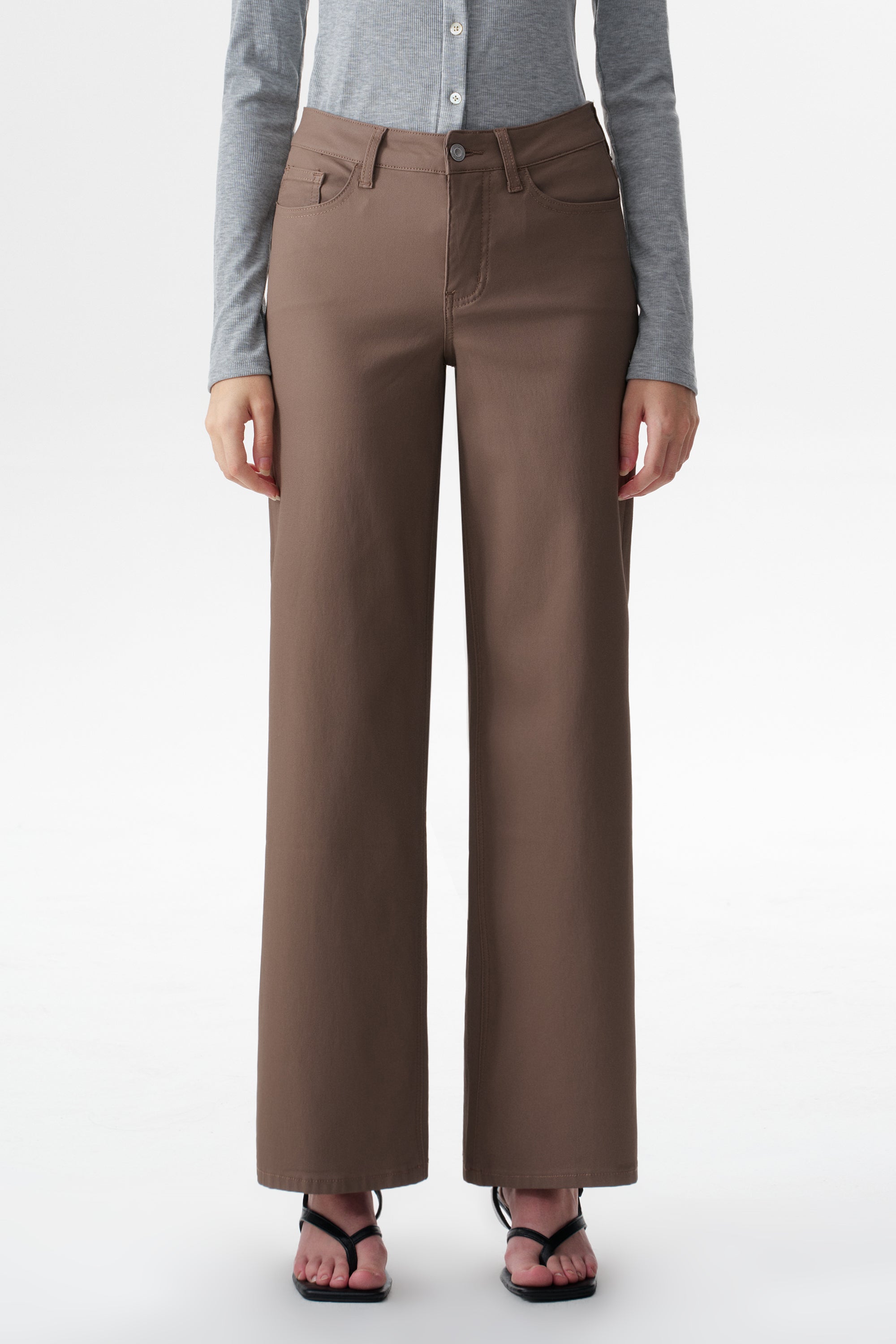 Edgy Coated Mid Rise Wide Leg Jeans