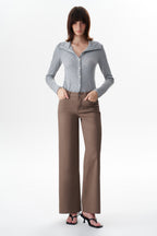 Edgy Coated Mid Rise Wide Leg Jeans