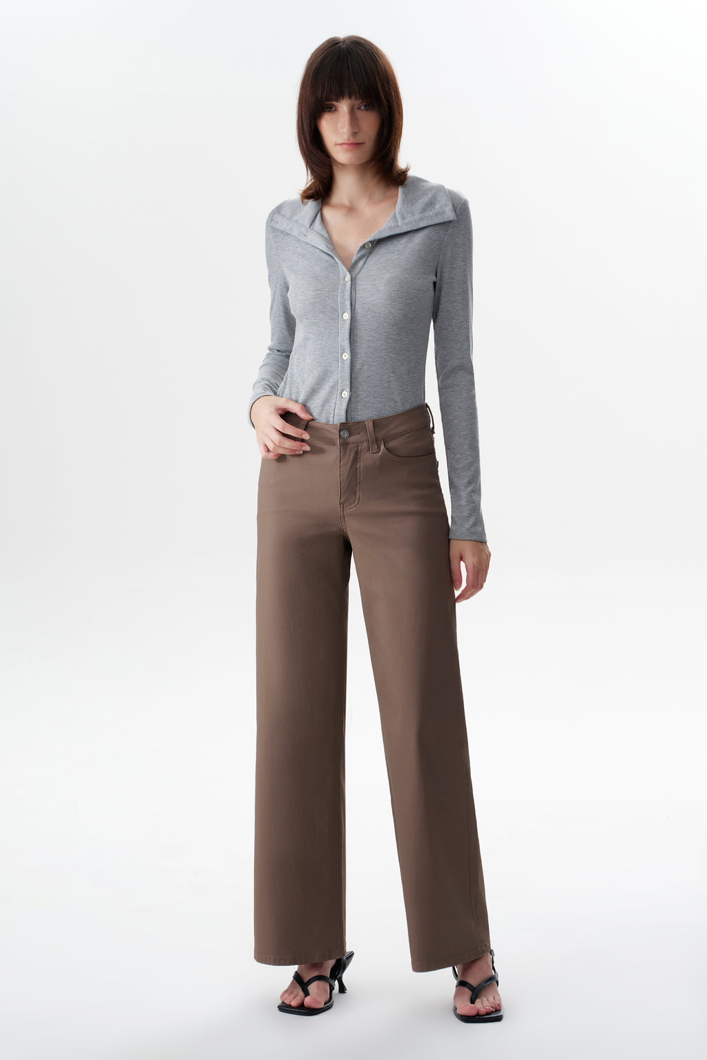 Edgy Coated Mid Rise Wide Leg Jeans