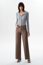 Edgy Coated Mid Rise Wide Leg Jeans