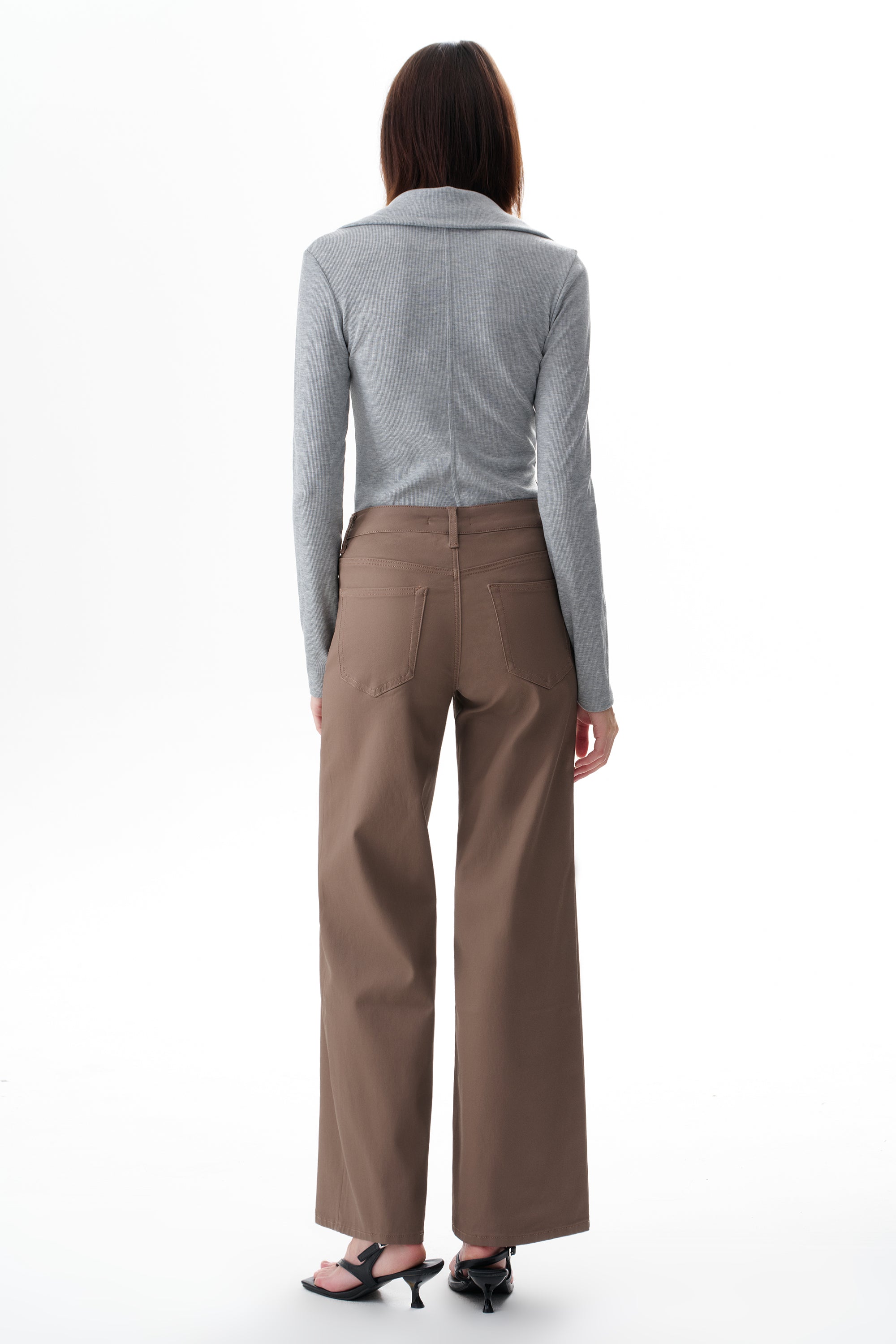 Edgy Coated Mid Rise Wide Leg Jeans