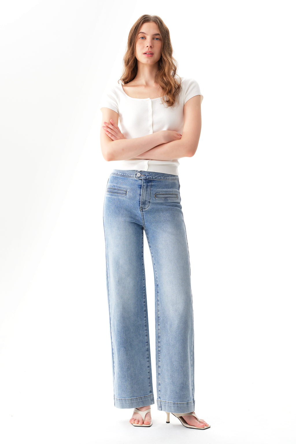 ONESO Chic High Rise Wide Leg Denim Jeans