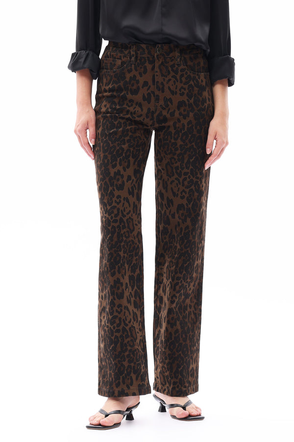HIGH RISE RELAXED STRAIGHT LEOPARD PRINT PANTS OST5028 COFFEE
