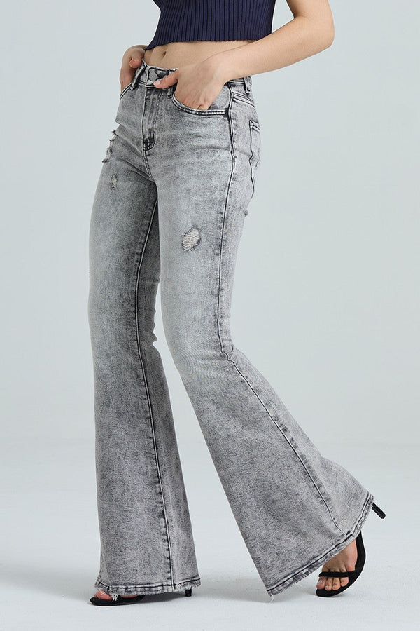 HIGH RISE HIGH-STRETCH FLARE DENIM JEANS OSF1133 GRAY