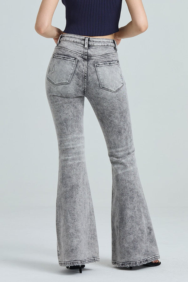 HIGH RISE HIGH-STRETCH FLARE DENIM JEANS OSF1133 GRAY