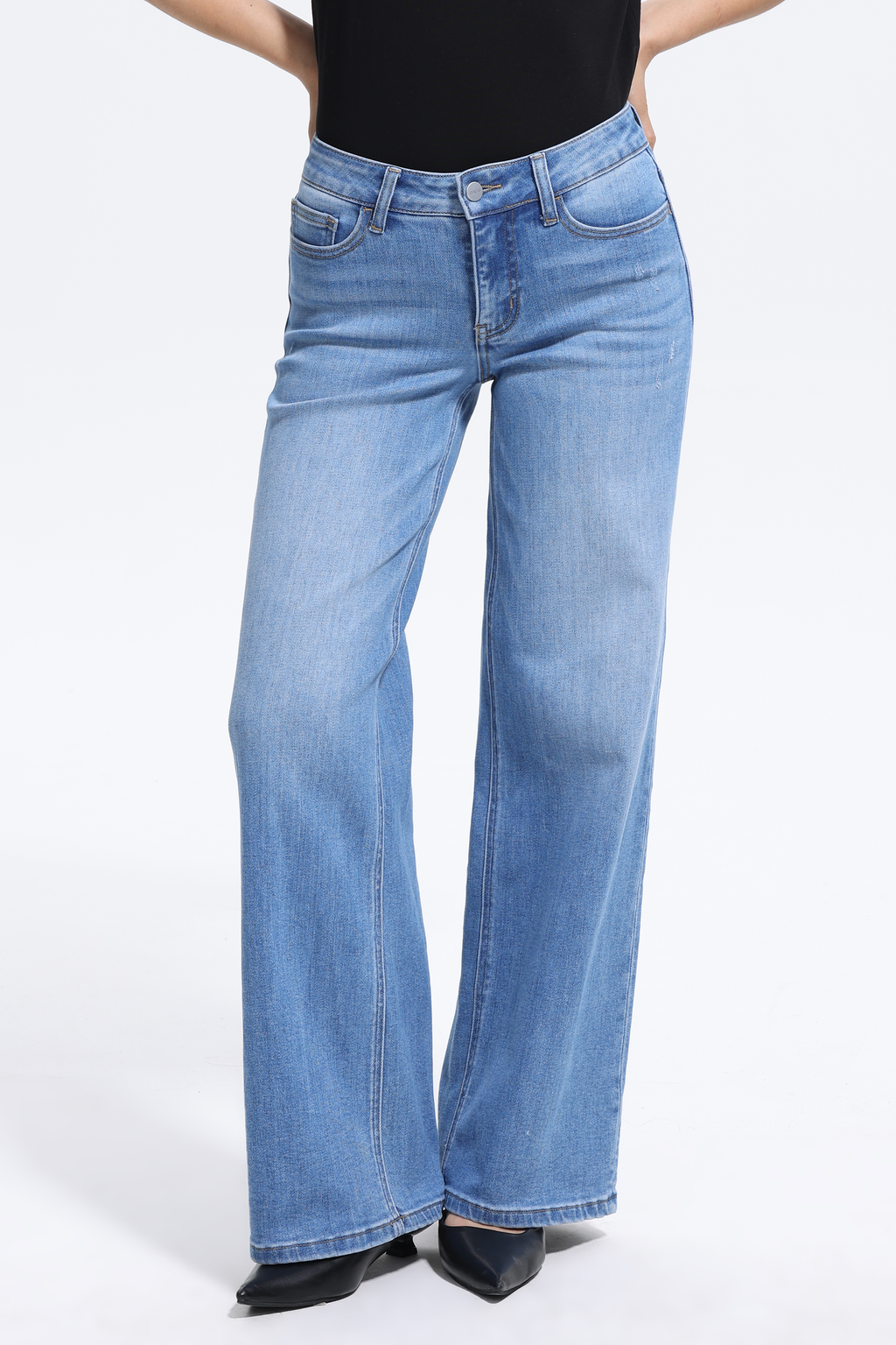 Vintage-Inspired Mid Rise Wide Leg Jeans