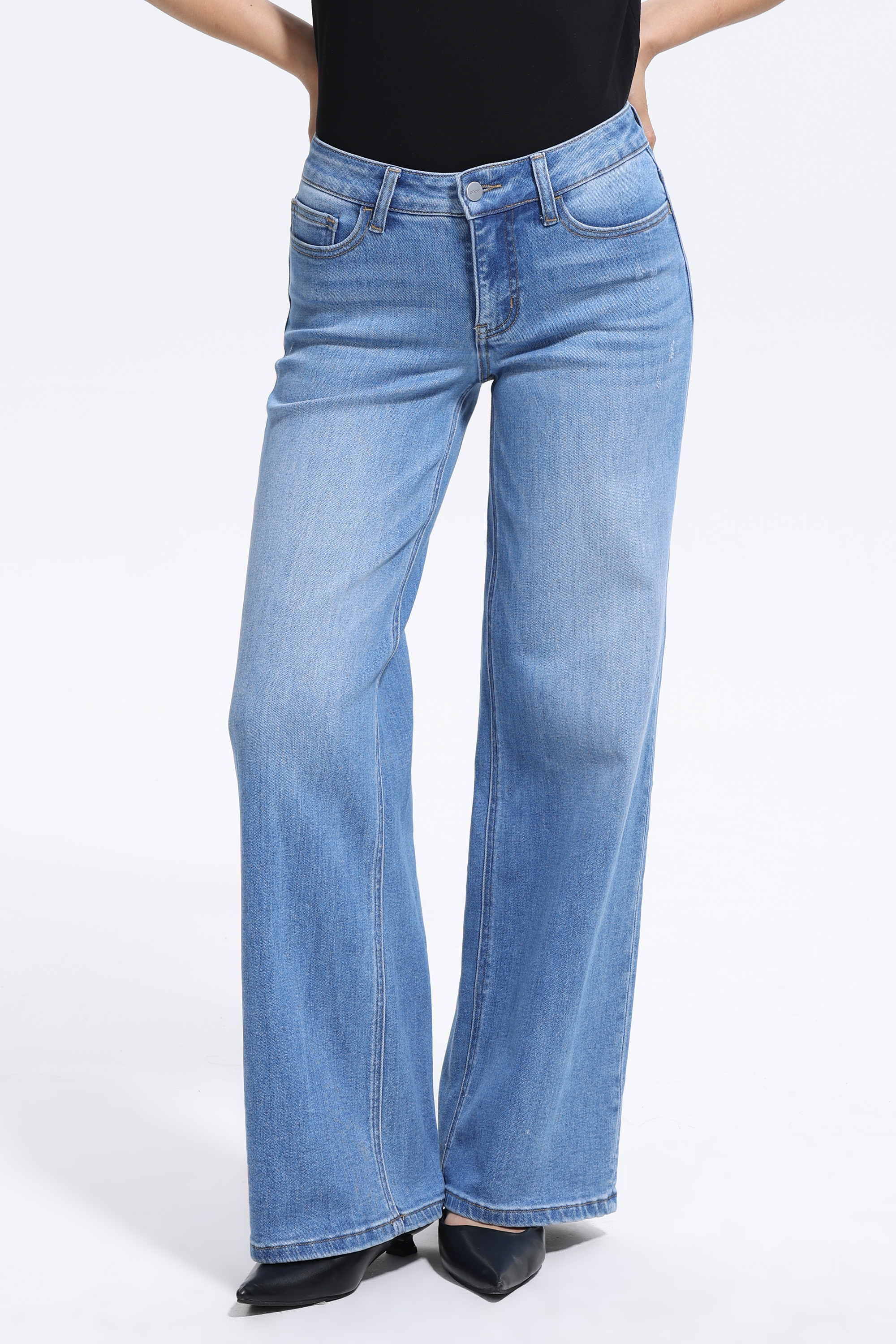 Vintage-Inspired Mid Rise Wide Leg Jeans