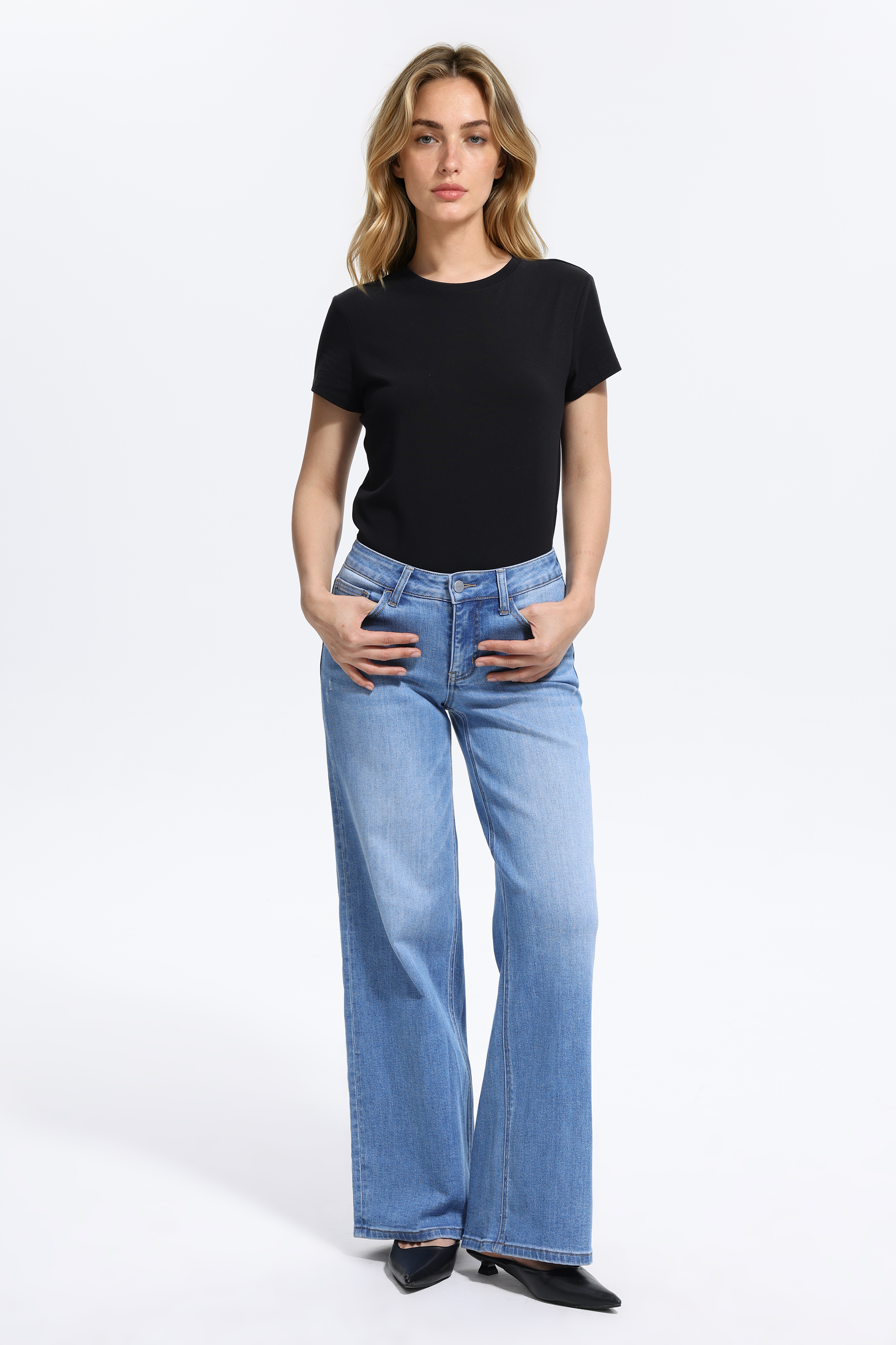 Vintage-Inspired Mid Rise Wide Leg Jeans